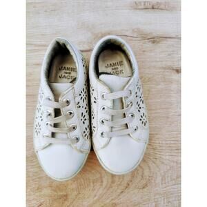 Janie and Jack Toddler SZ 9 White Floral Sneakers cottagecore Laser Cut Leather